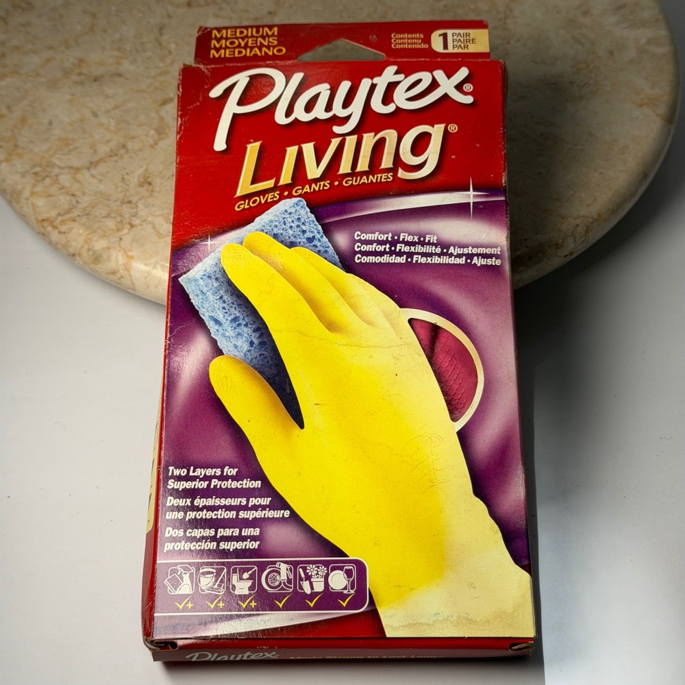Playtex Living Gloves Medium Pink Reusable Rubber Latex Cotton Lined 1 Pair
